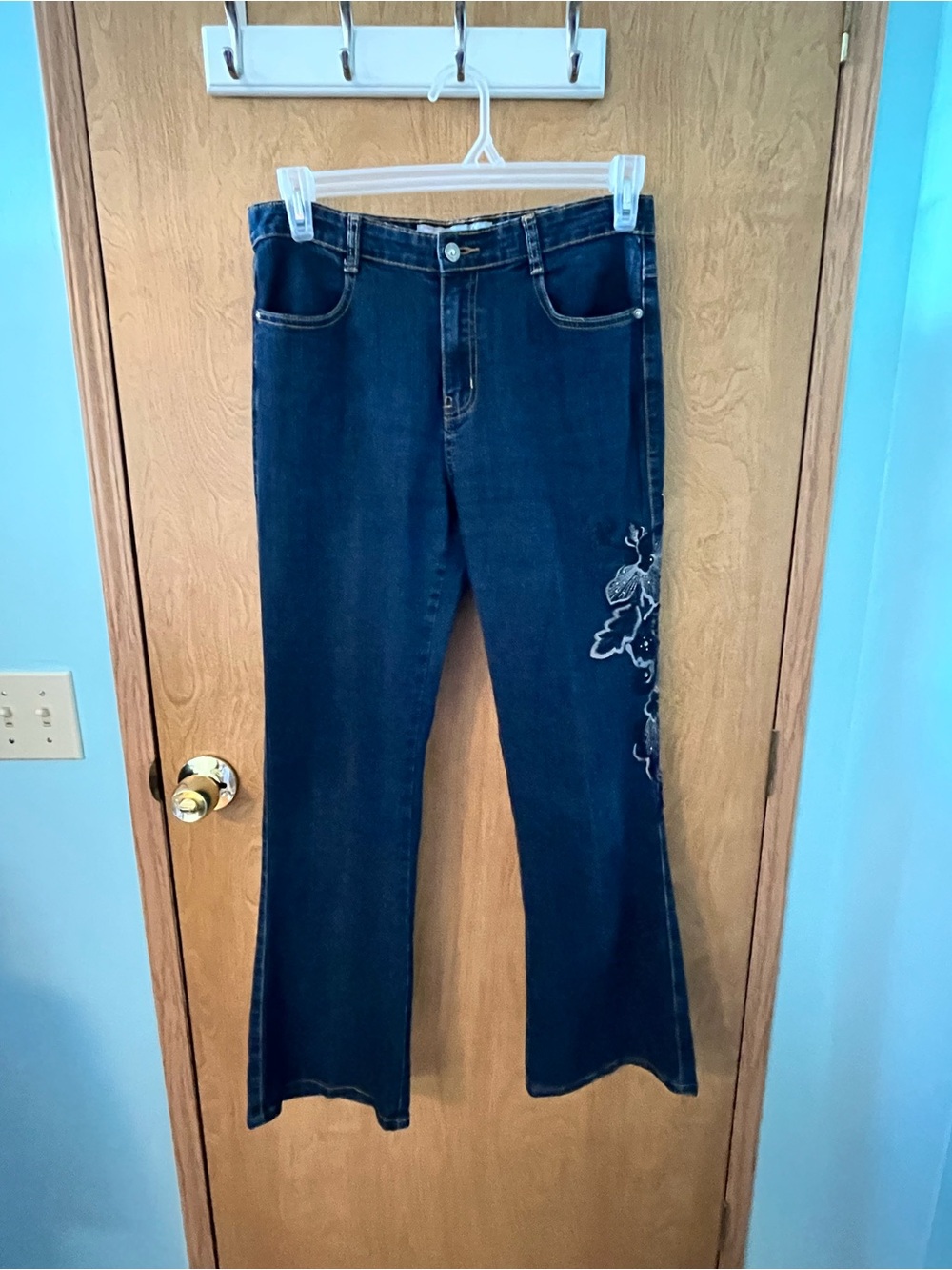 COS Women’s Dark Blue Denim Embroidered Floral Bootcut Size 10 Waist 30”  EUC